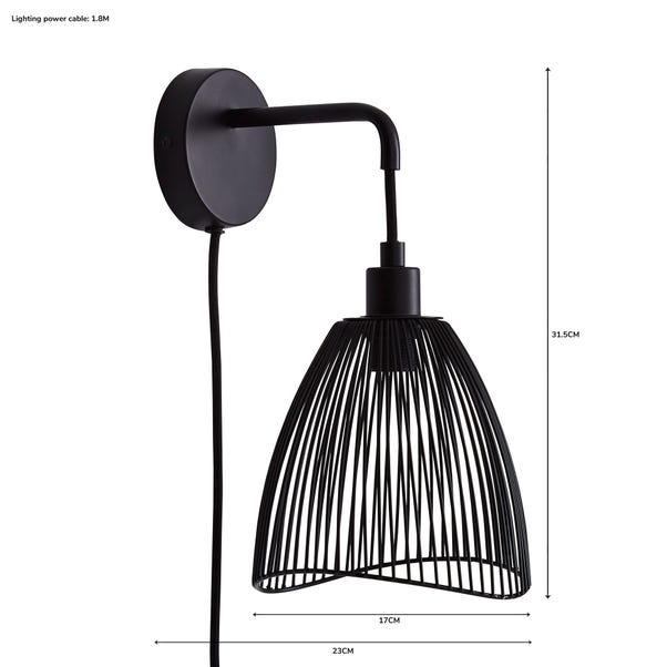 Elements Jaula Rattan Plug In Wall Light