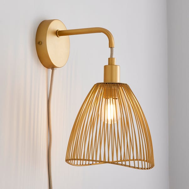  Elements Jaula Rattan Plug In Wall Light
