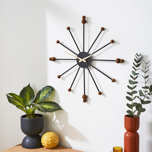  Elements Sputnik Wood Effect Wall Clock