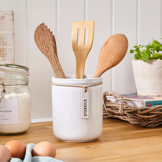  Elements Cream Speckled Hang Tag Utensil Pot