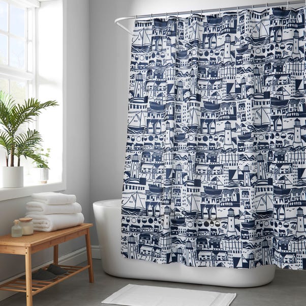  Elements Coastal Boats Shower Curtain