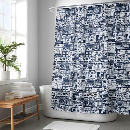  Elements Coastal Boats Shower Curtain