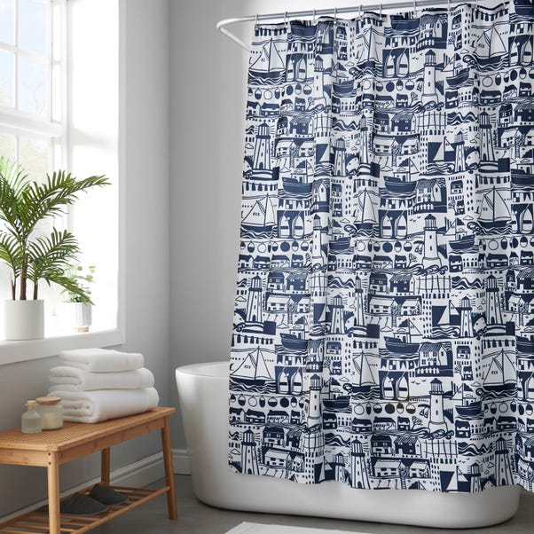  Elements Coastal Boats Shower Curtain