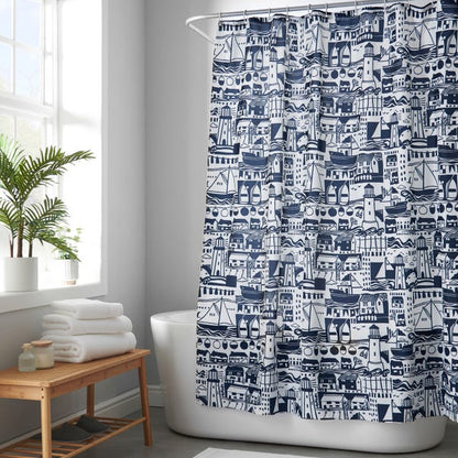  Elements Coastal Boats Shower Curtain